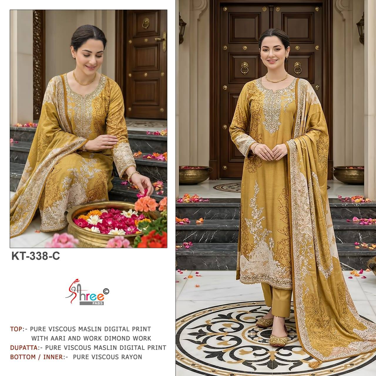 KT – 338 BY Shree Fabs 338 A TO 338 D SERIES Pakistani Stylish Embroidered Pure viscous Dresses At Wholesale Price